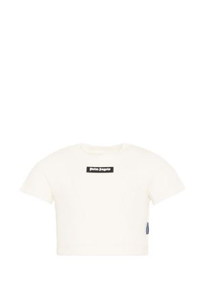 T-Shirt avorio per bambina con logo PALM ANGELS KIDS | PGAA017S26JER001002